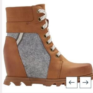 SOREL Women’s Joan of Arc lll Cream Leather Grey Felt Lexie Wedge Winter Boot